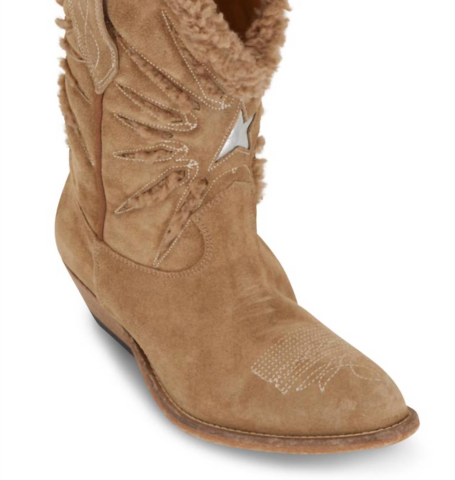 GOLDEN GOOSE Women's Wish Star Low Inlay Elk Suede Boots in brown beige - women's shoe - detail view