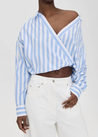 Essentiel Antwerp - Striped Wrap - effect Blouse Shirt - blouses - blue - clothing