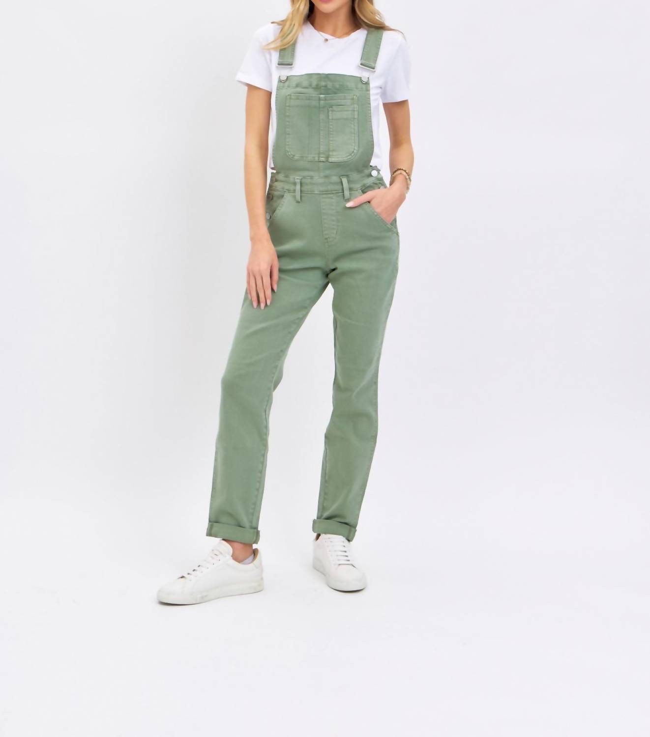 Judy Blue - Garment Dyed High Waist Double Cuffed Boyfriend Overalls