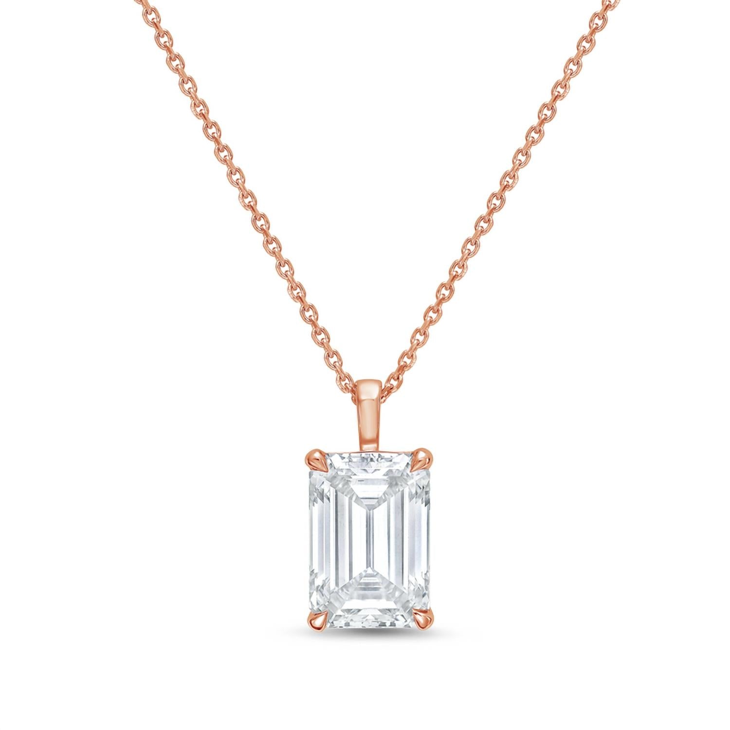 Diana M Jewels - 2.00 Ct Emerald-cut Lab-grown Diamond Solid Bail Pendant Necklace