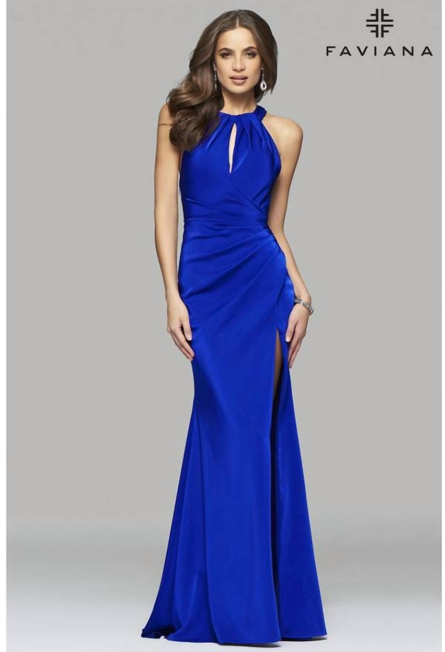 Faviana - Front Slit Low Back Gown