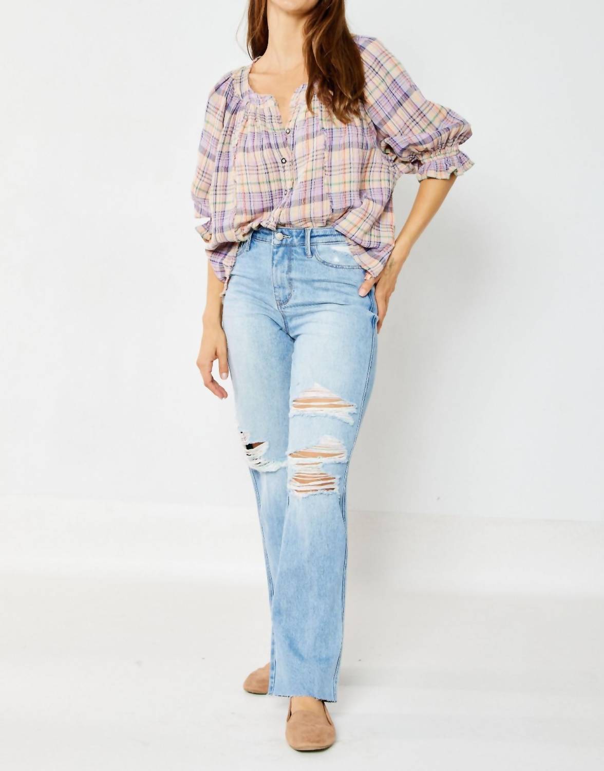 Judy Blue - High Waisted Rigid Magic 90's Destroy Straight Jeans