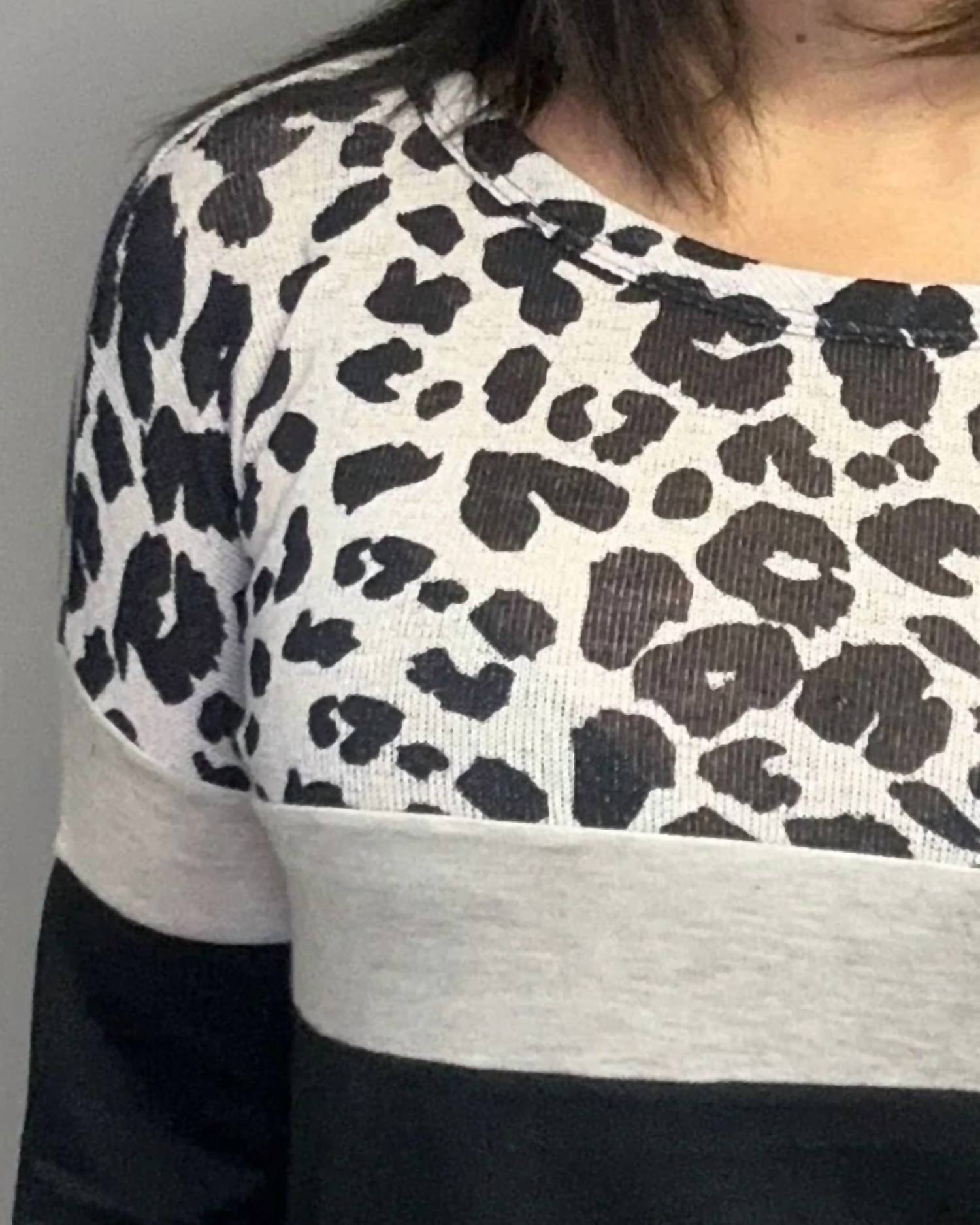 Bibi - Wild Leopard Color Block Pull Over Sweatshirt