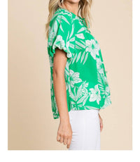 Jodifl - Island Vibes Hawaiian Floral Shirt With Puff Sleeves
