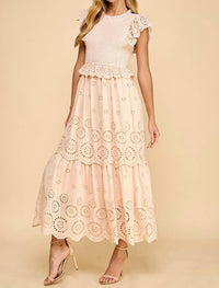 Tcec - Eyelet Lace Scalloped Hem Ruffle Midi Dress