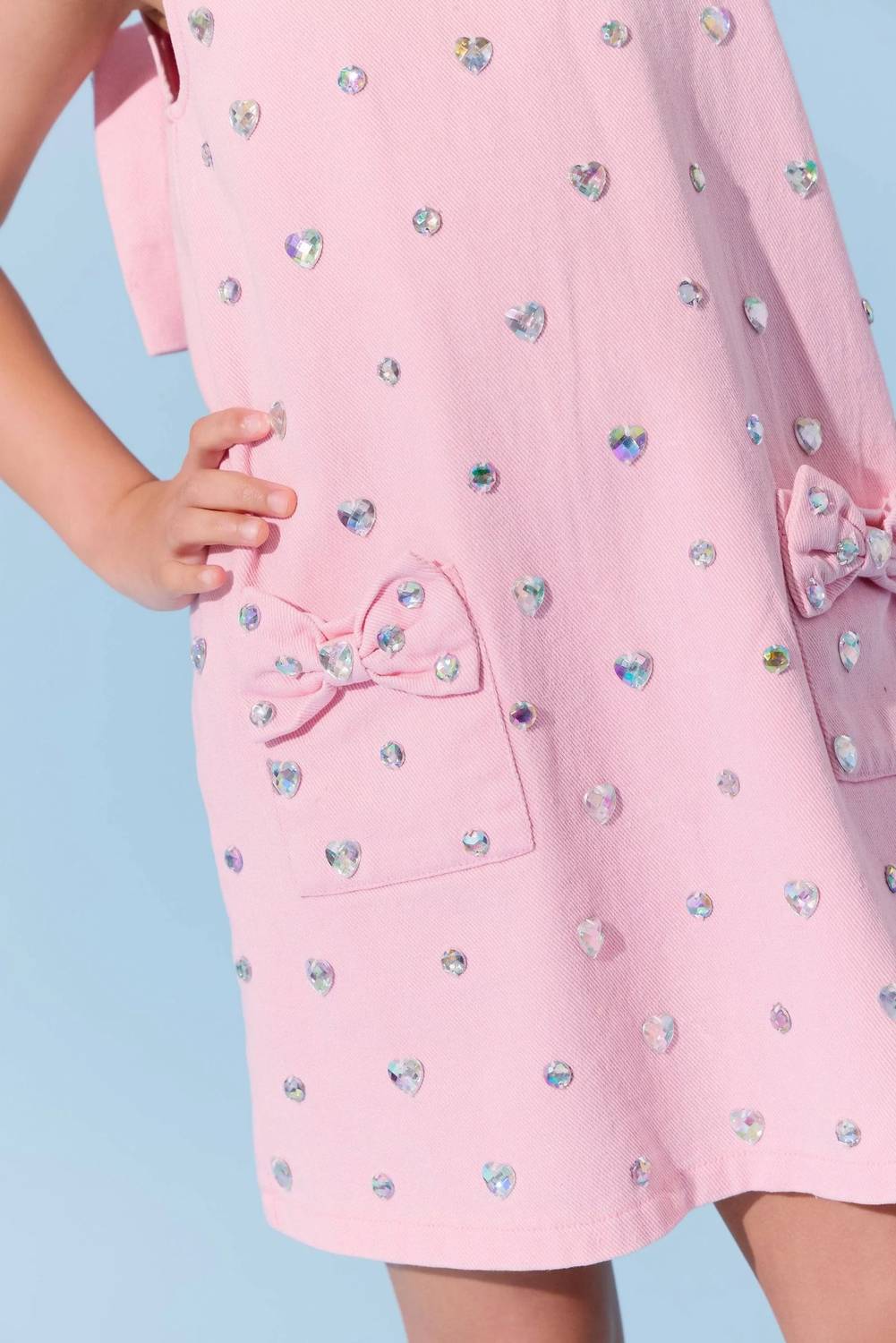 Lola + The Boys - Crystal Heart Denim Bow Dress