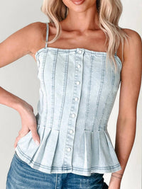 Trendsi - Square Neck Peplum Denim Cami Top