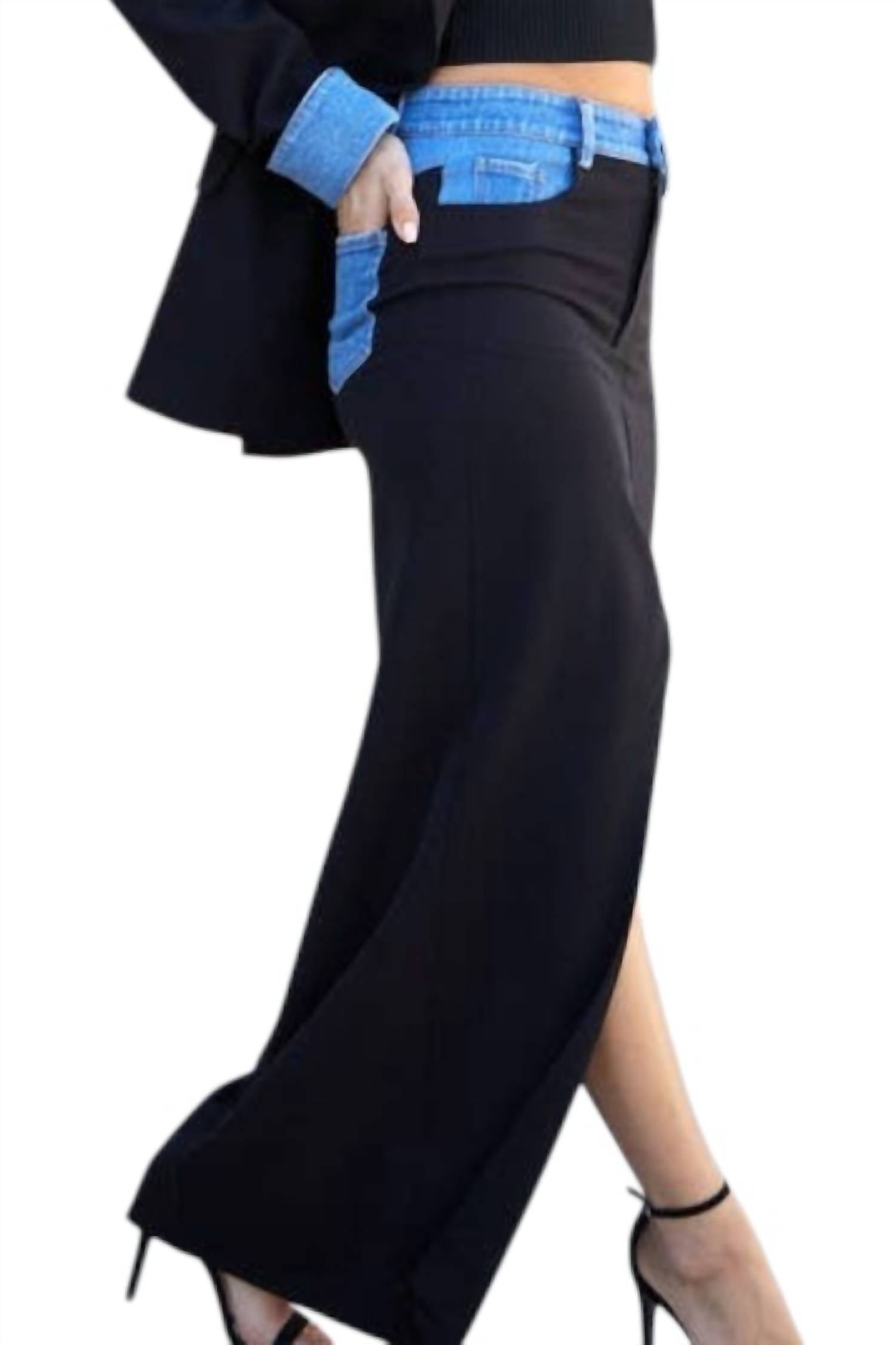Endless Blu. - Tatiana Skirt With Denim Accents & High Slit