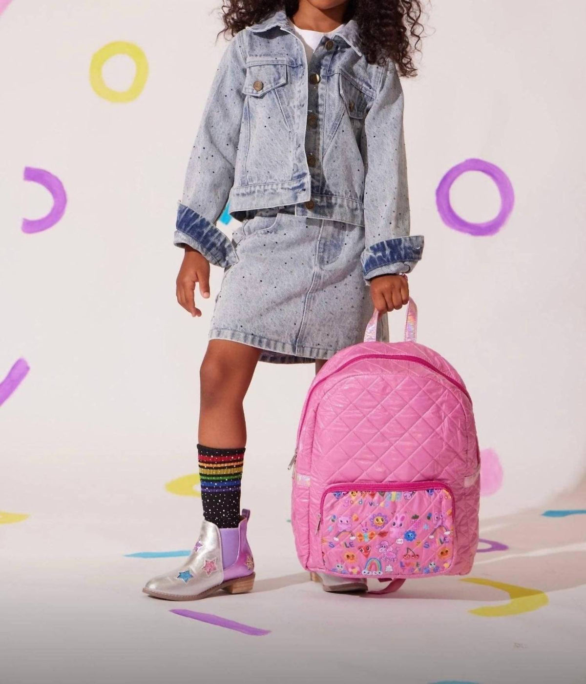 Lola + The Boys - Rainbow Sparkle Denim Jacket