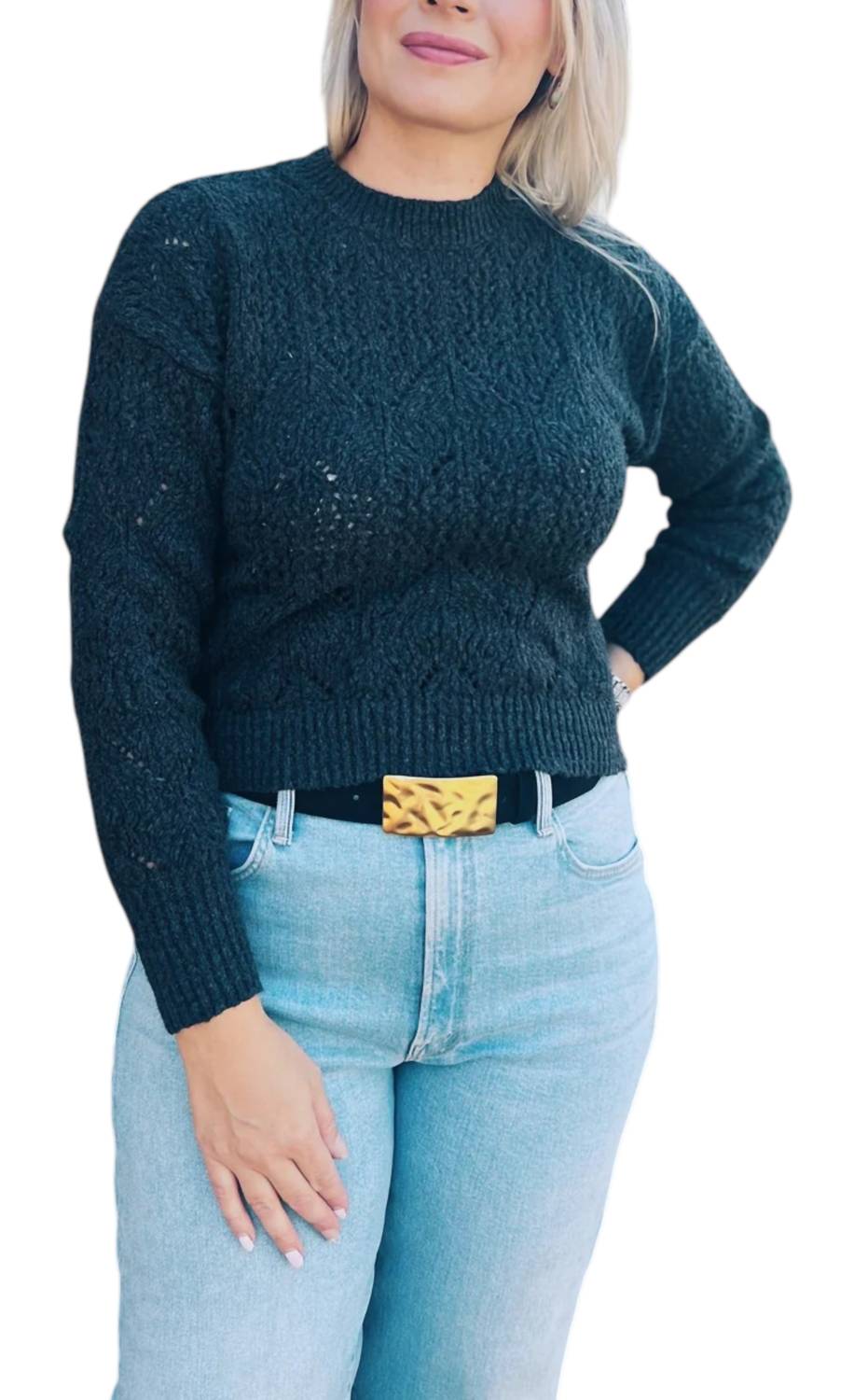 Autumn Cashmere Boxy Pointelle Crew Sweater in charcoal - women's sweater