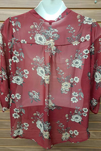 Zenobia - Women's Floral Sheer Blouse