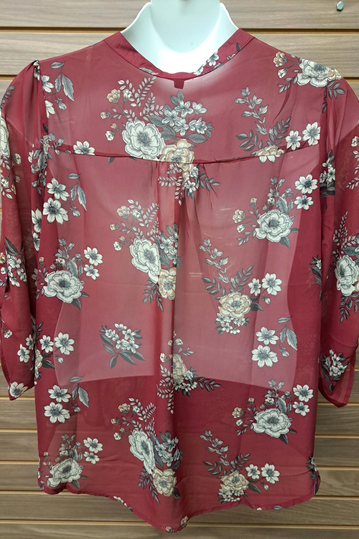 Zenobia - Women's Floral Sheer Blouse