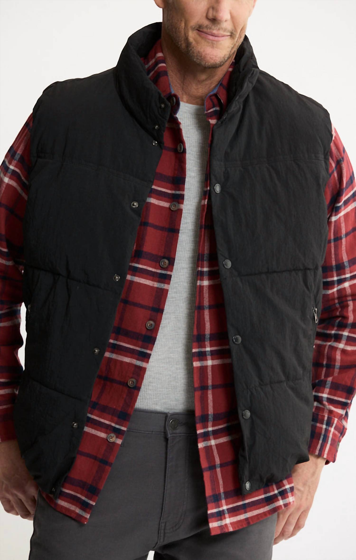 JACHS NEW YORK Namath Snap Button Puffer Vest in black - men's jacket - alternate view