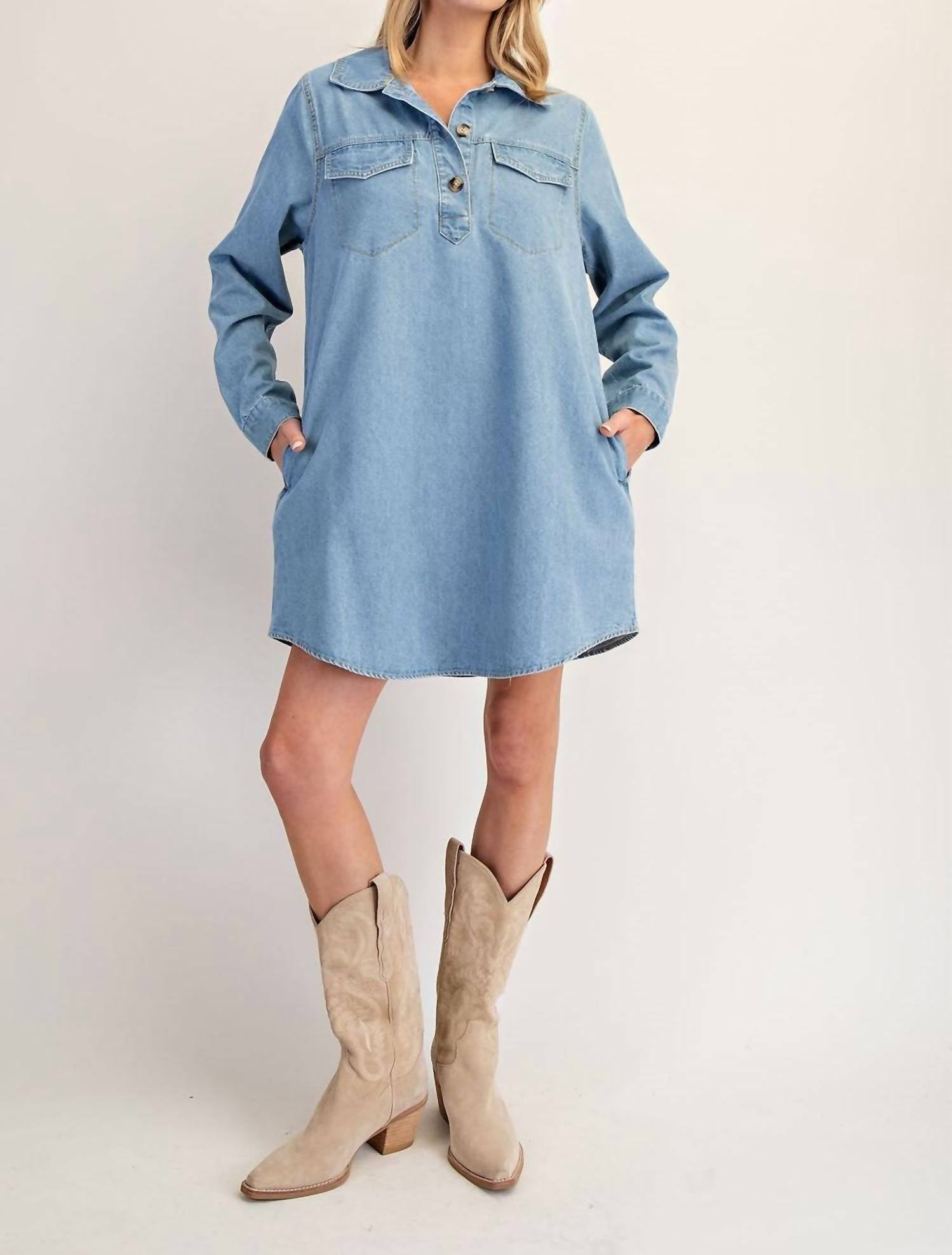 Ee:Some - Long Sleeve Denim Shirt Dress