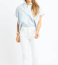 Karlie Floral Stripe V-Neck Collar Top in blue - women's blouse - alternate view