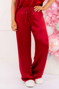 PJ Harlow Jolie Satin Pants in red - women's pants - detail view