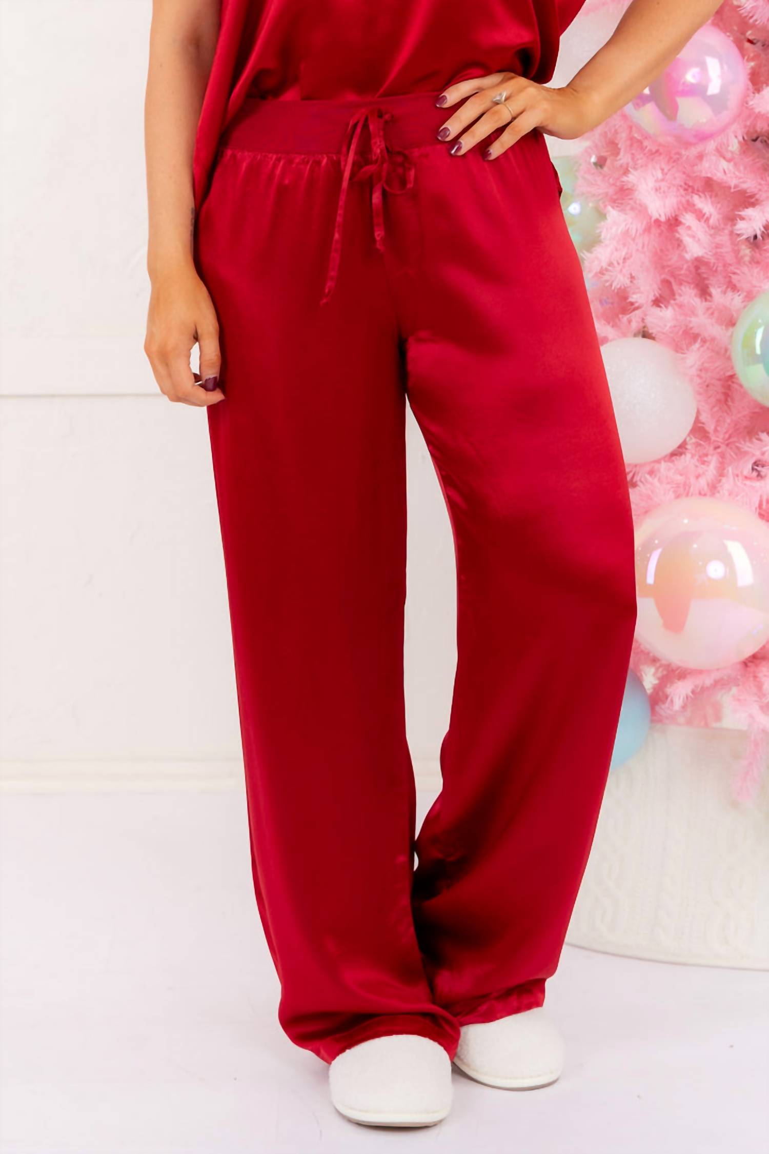 PJ Harlow Jolie Satin Pants in red - women's pants - detail view