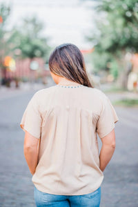 Layerz Clothing Cactus Embroidered Top in cream - women's t-shirt - alternate view
