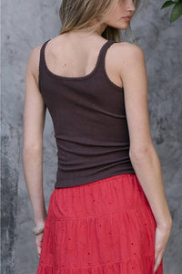 Raisonnel - Pointelle Ribbed Button Front Cami