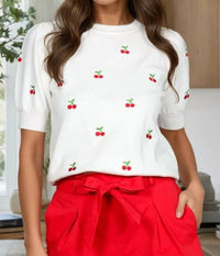 Vine & Love - Sweet Cherries Embroidered Knitted Sweater
