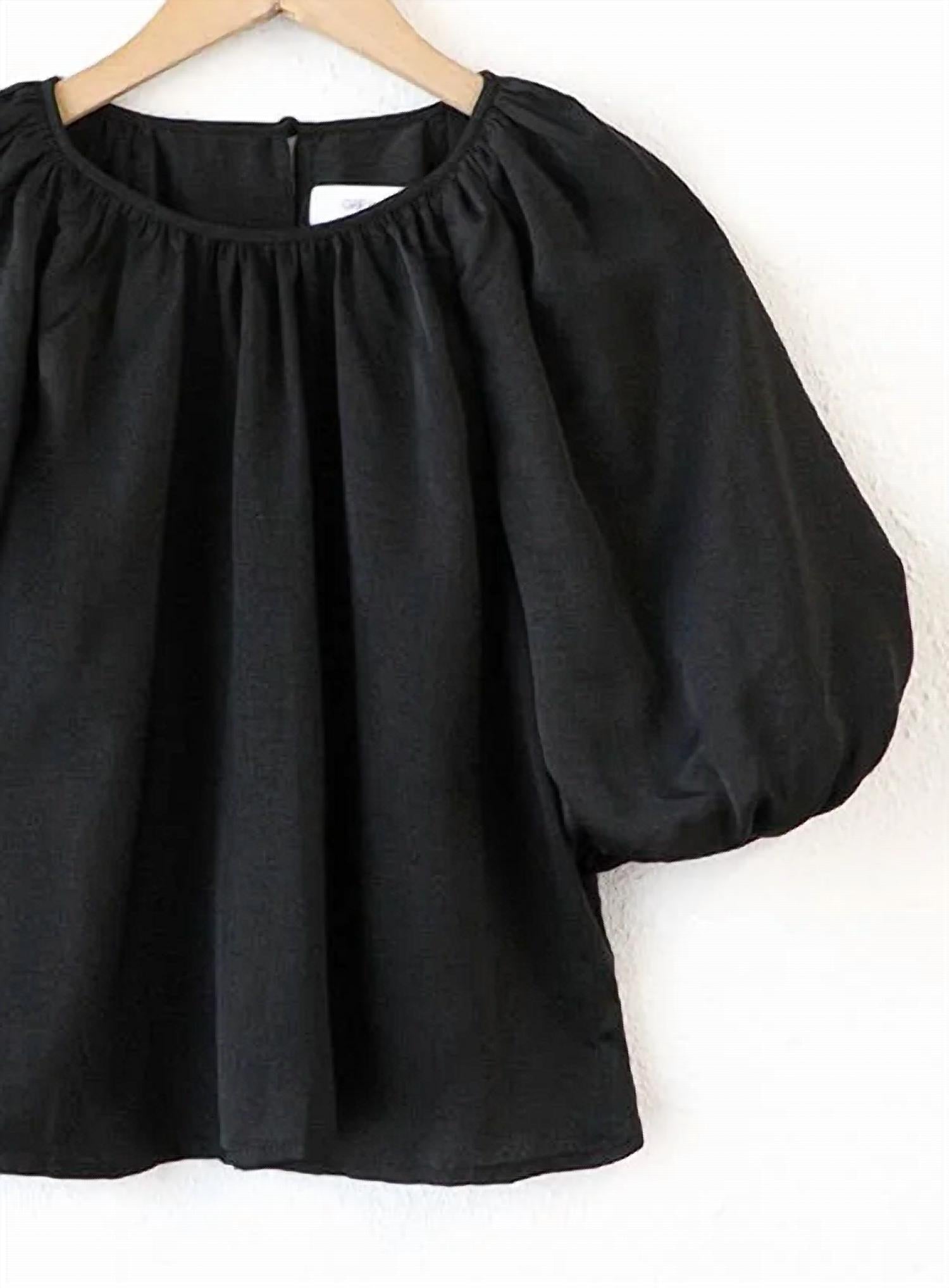 GREYLIN Women's Nadia Balloon Sleeve Blouse in black - women's blouse - detail view