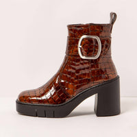 The ART Company Women's 1979 Block Heel Boots in tan patent croc - women's shoe
