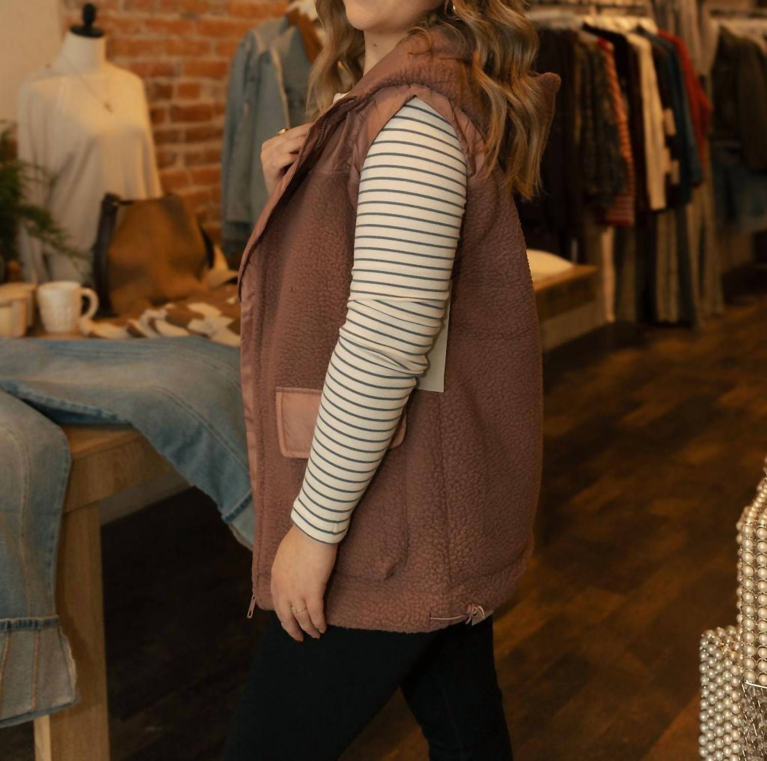 Mono B - Women's Alpine Fleece Zip Up Hooded Vest