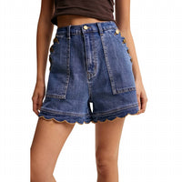 Listicle - Women's Scallop Button Denim Shorts