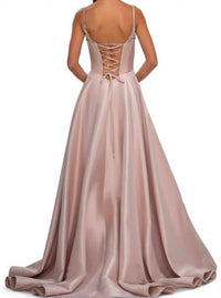 La Femme A-line mikado Gown in champagne - women's dress - detail view