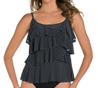 Miraclesuit Pin Point Tiering Up Tankini Top in black white - women's swimwear