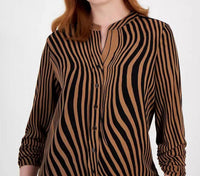 T Tahari - Mixed-stripe Mandarin Blouse