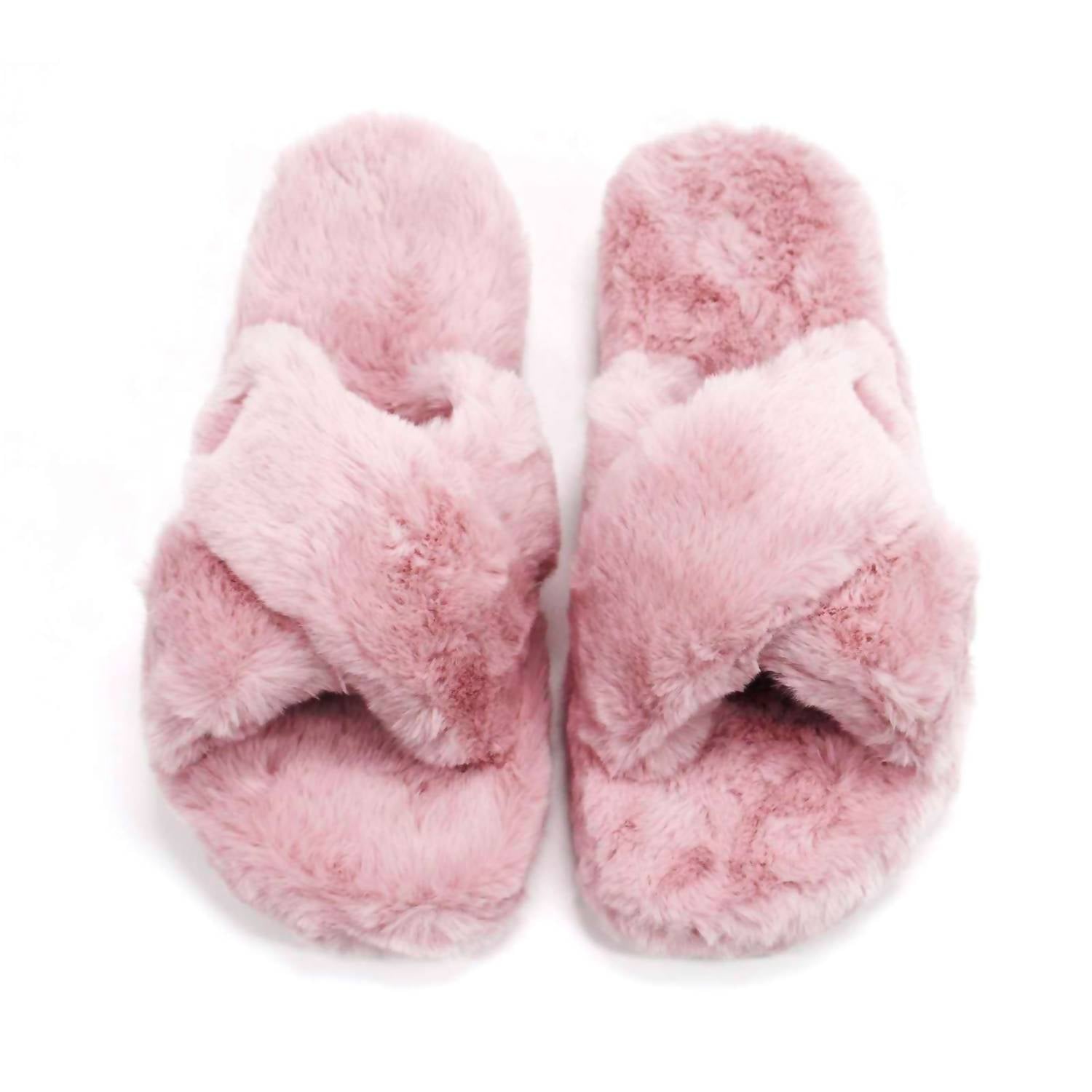HUNTER Women's Faux Fur Flatform Crossover Slides in azalea pink - women's shoe - view 9