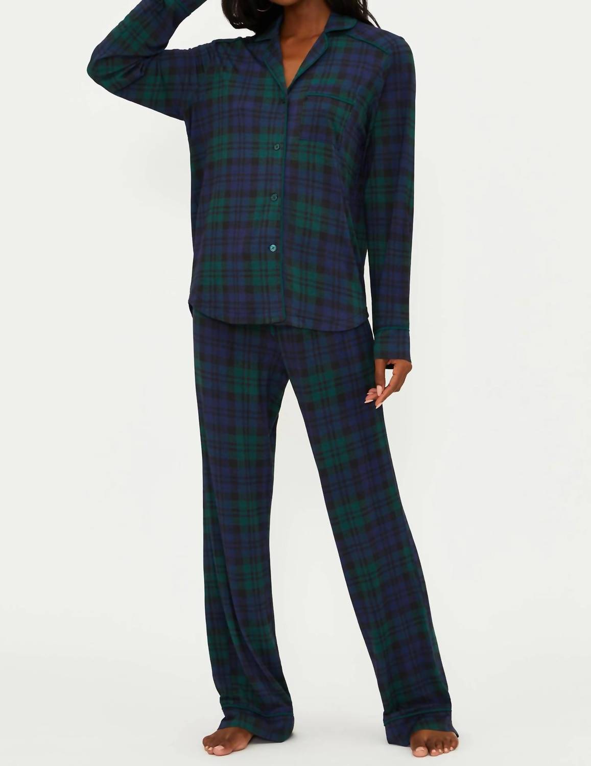 Beach Riot Livy Top & Connie Pant Pajama Set in wintergreen plaid - women's intimate