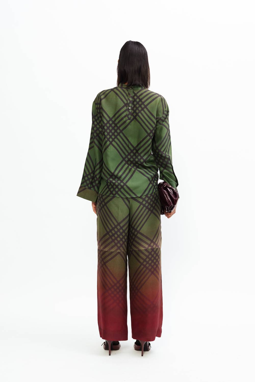 LOVEBIRDS Plaid Top in hunter green tartan - women's blouse - alternate view