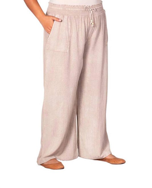 On The Plus Side - Solid Drawstring Cotton Rayon Pants - Plus