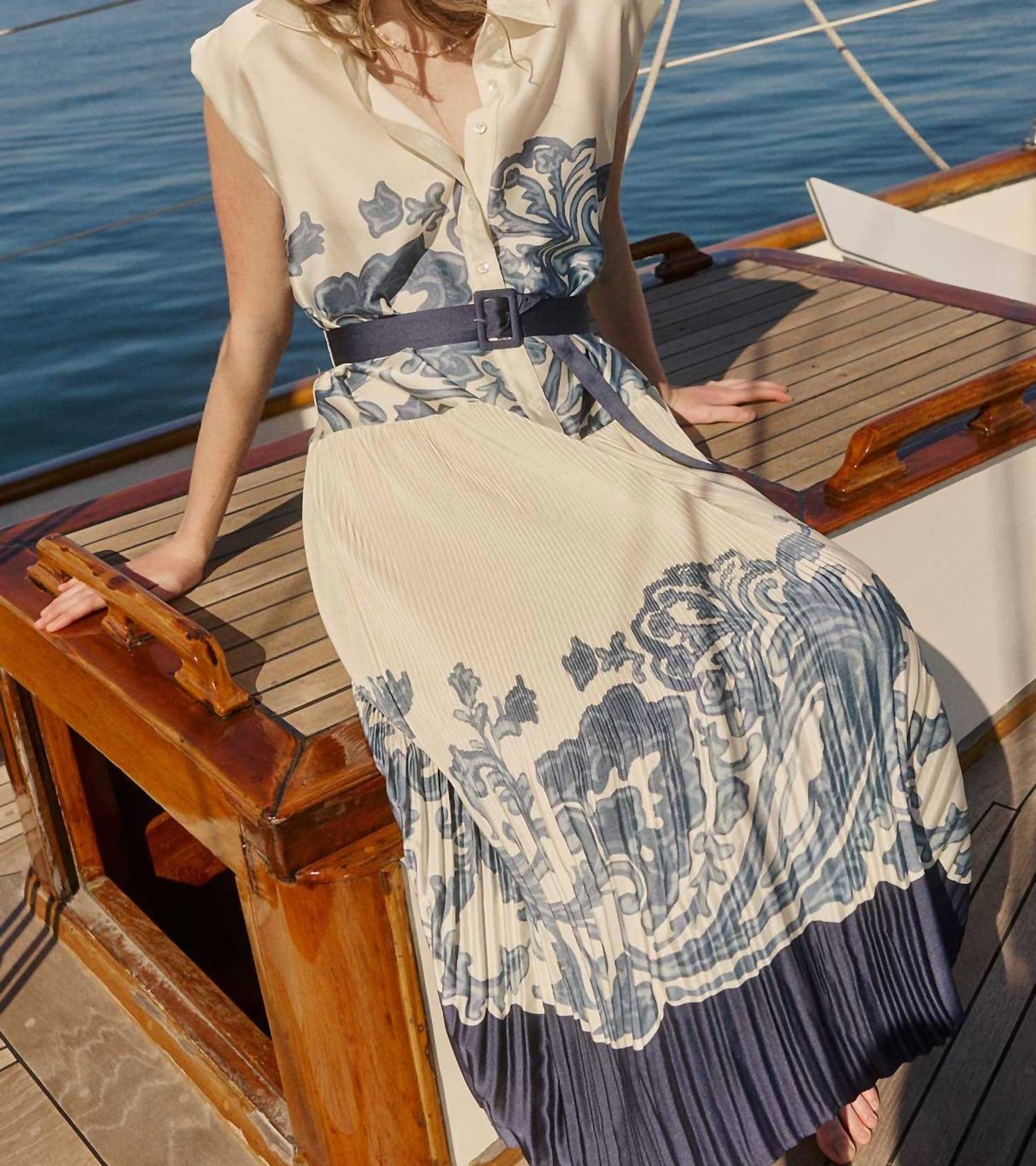 Current Air - Printed Pleated Midi Shirt Dress