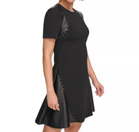 DKNY Women's Studded Mixed-media Fit & Flare Dress in black - women's dress - detail view