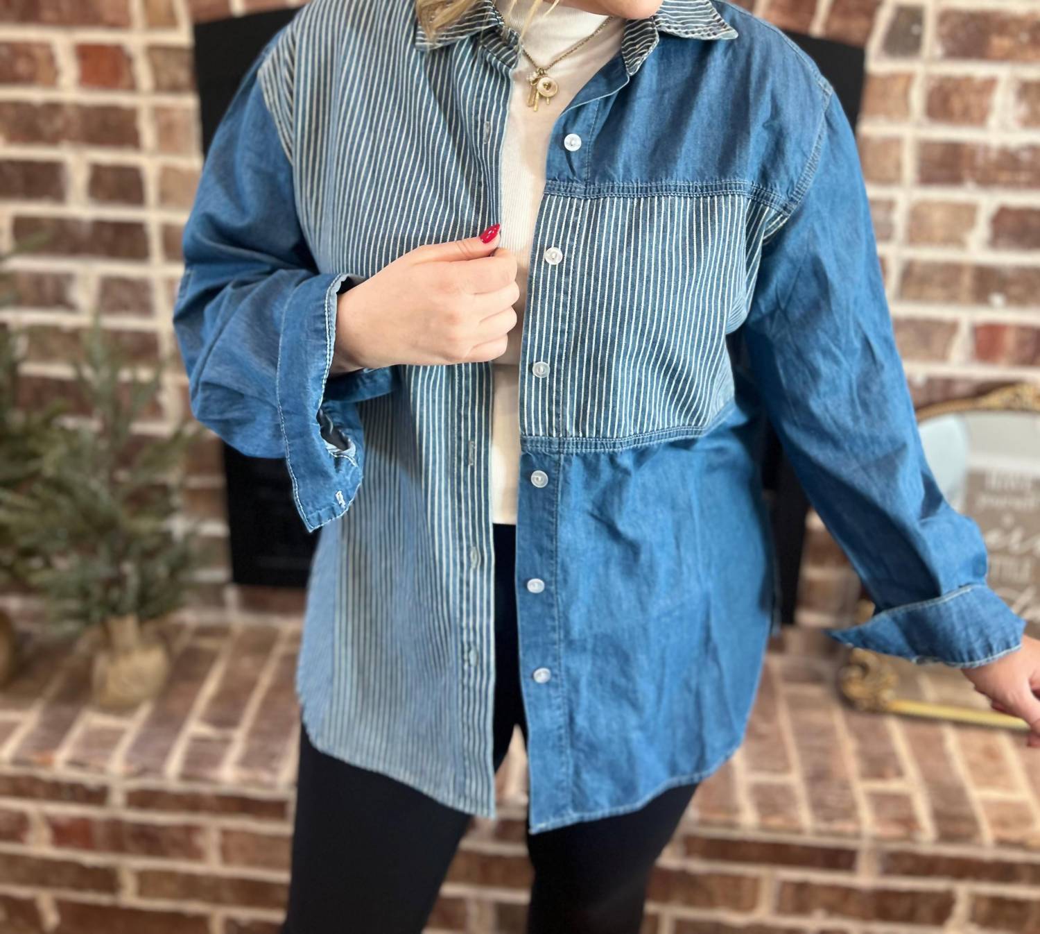 ee:some Denim Mineral washed pinstripe shirt in blue - women's shirt