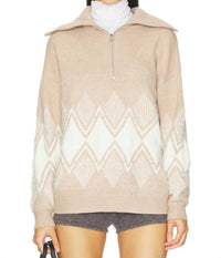 VARLEY Betty Jacquard Half Zip Sweater in light taupe - women's top