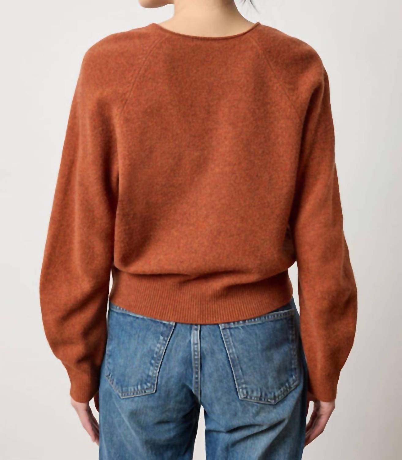 Lilla P Women's Split Neck Raglan Pullover Top in chutney - women's sweater - detail view