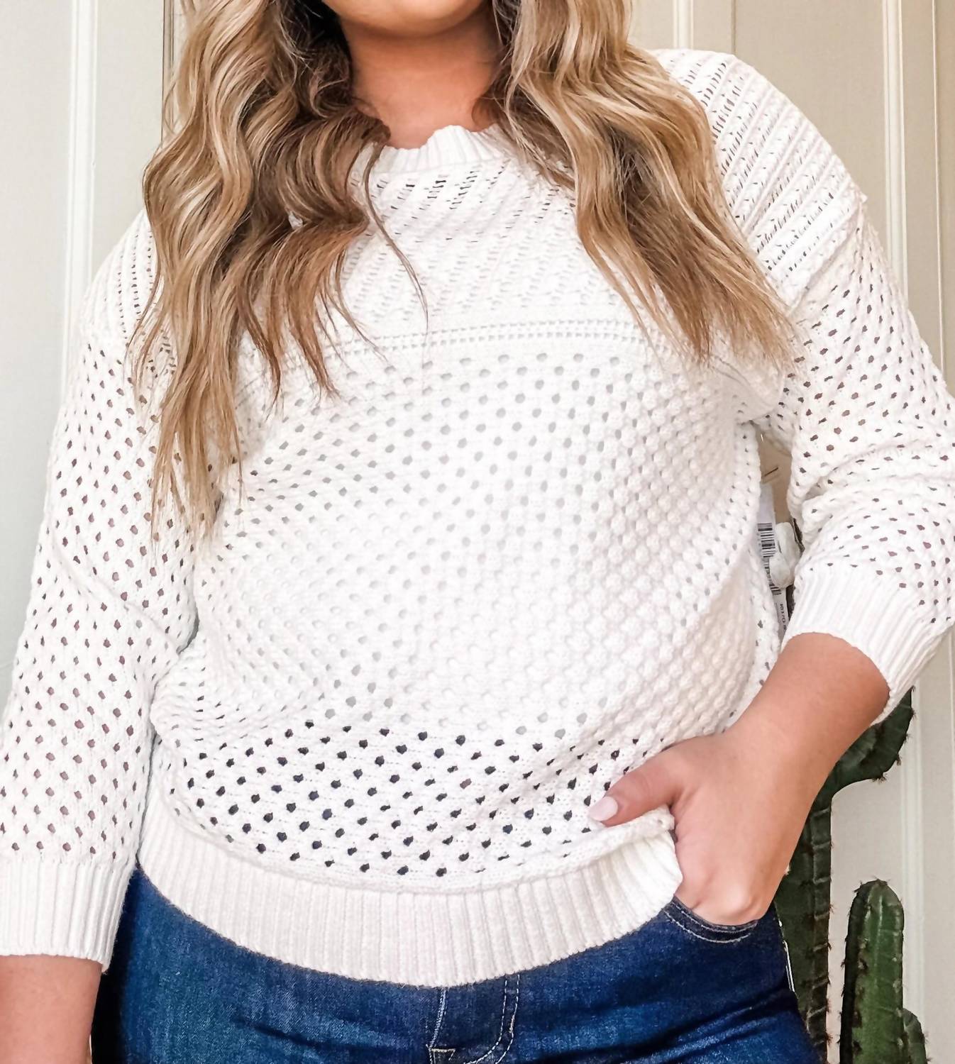 Tribal - 3/4 Sleeve Open Stitch Sweater