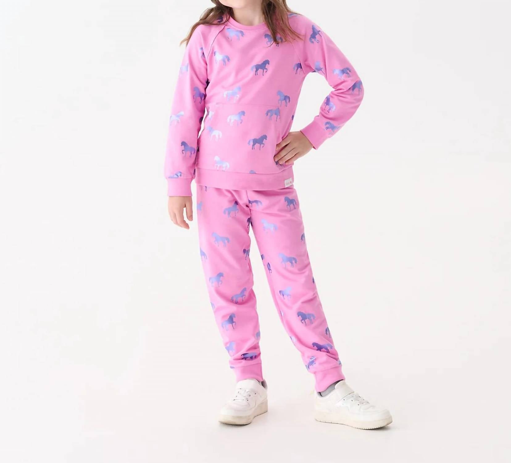 Hatley - Shimmer Horses Raw Edge Pullover