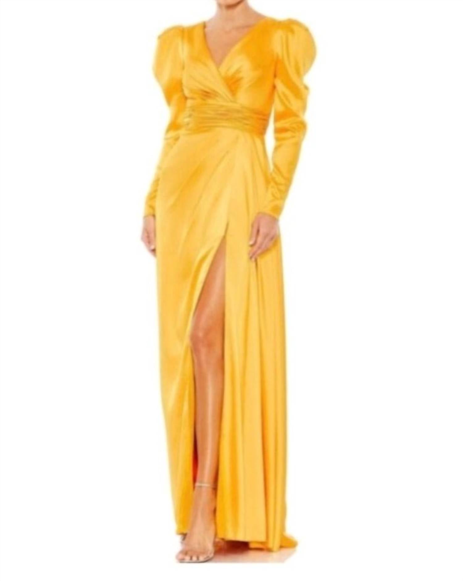 Mac Duggal - Women's Faux Wrap Long Sleeve Gown