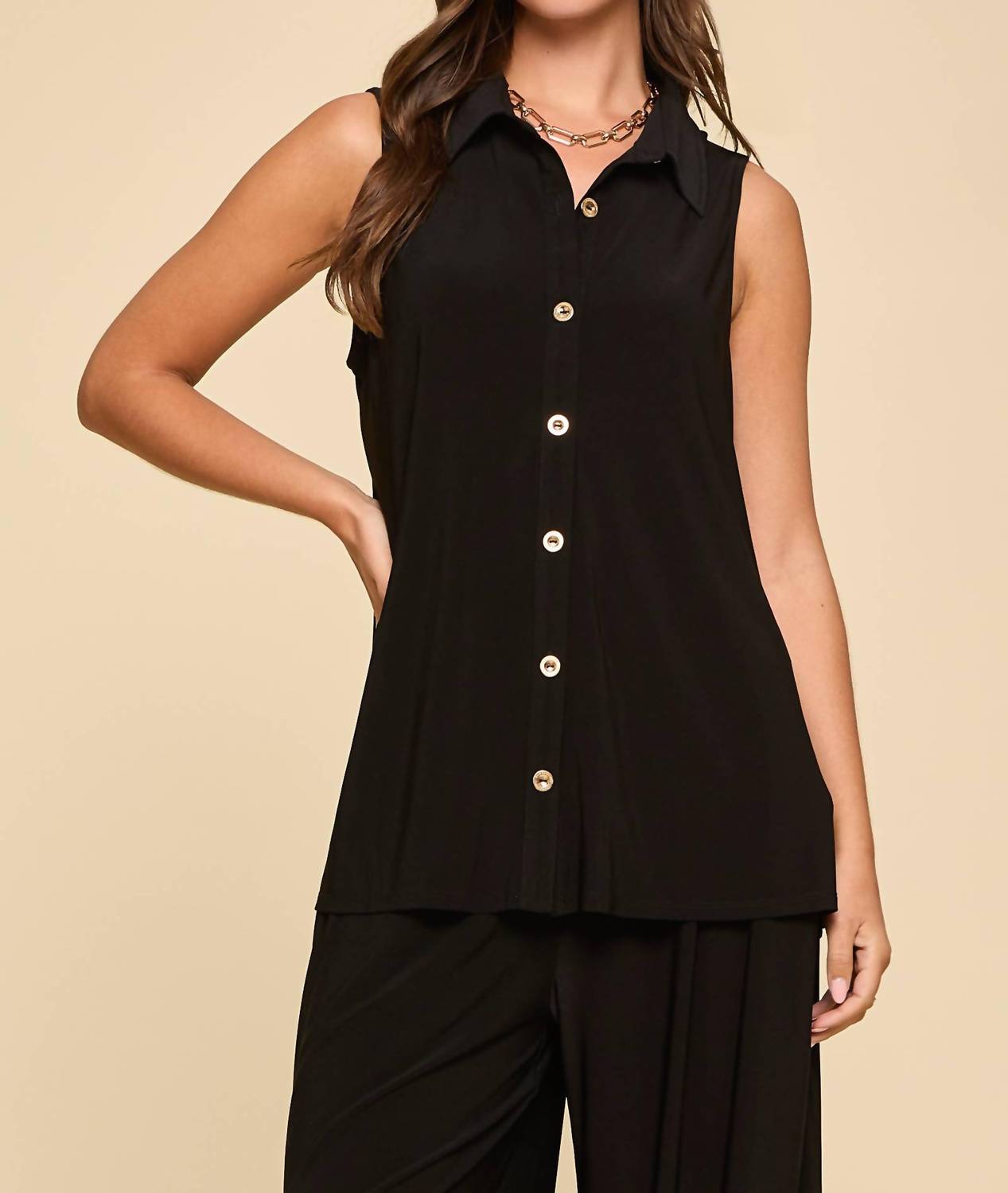 Dear Scarlett Two-piece Tank And Pants Resort Wear Set - Plus in black - women's sleepwear - detail view