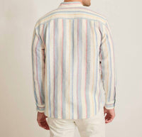 TOMMY BAHAMA Las Mantas Stripe Linen Shirt in sandstone - men's shirt - detail view