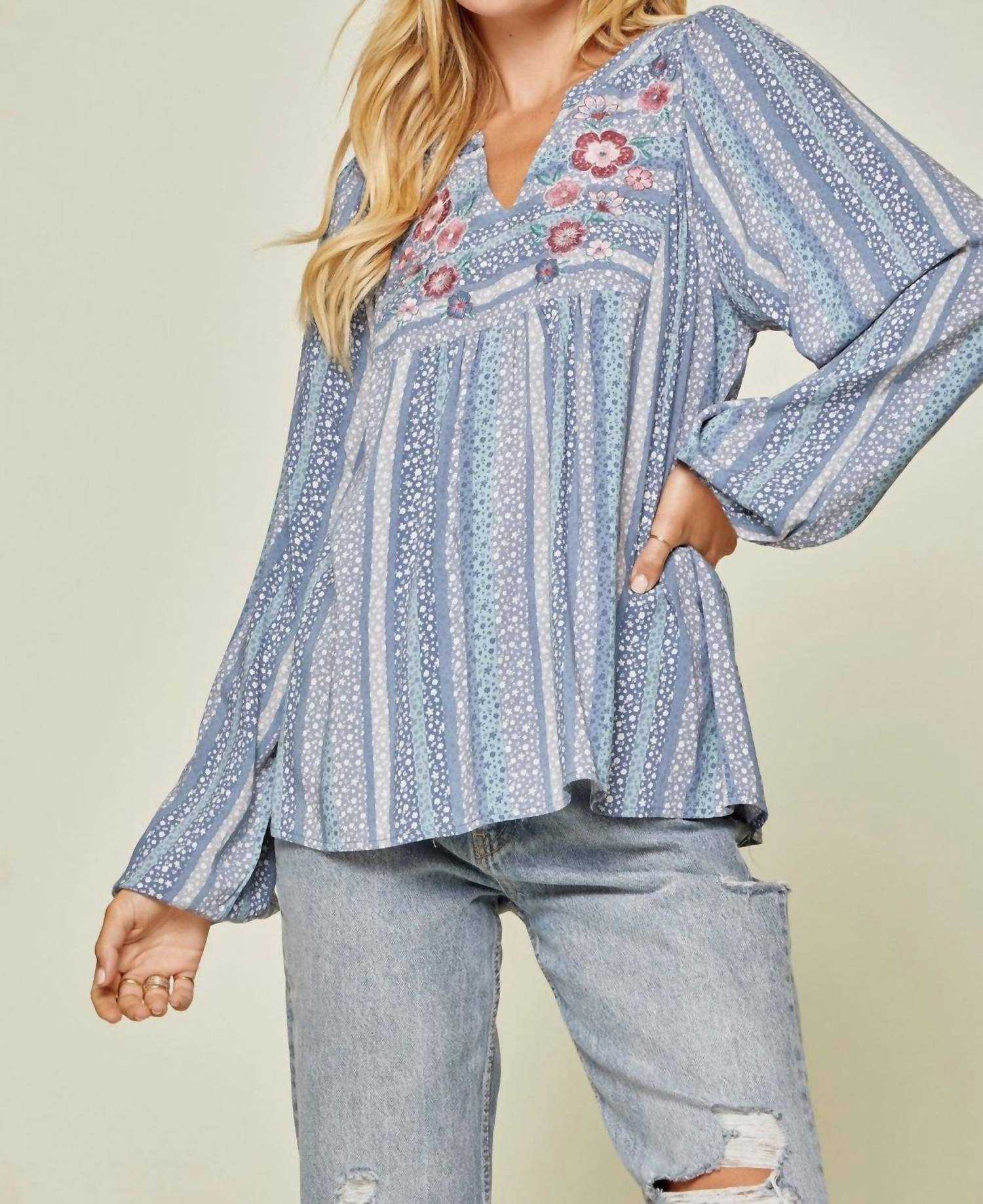 Andree By Unit - Floral Embroidered Babydoll Top