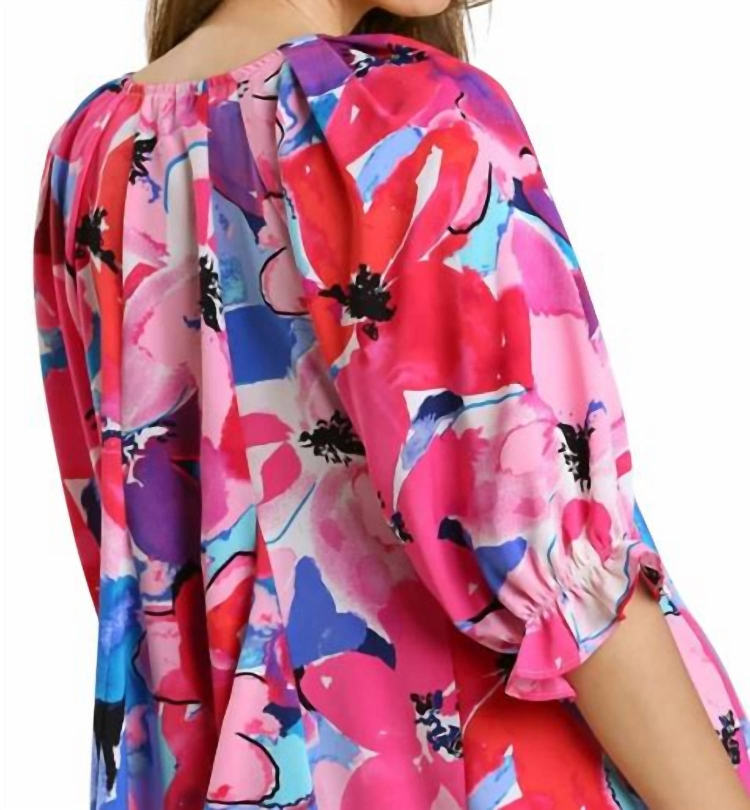 Umgee - Floral Print 3/4 Sleeve Top
