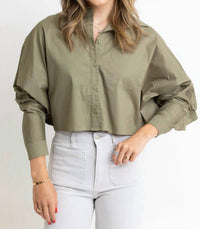Karlie - Solid Poplin Ruffle Back Button Up Top