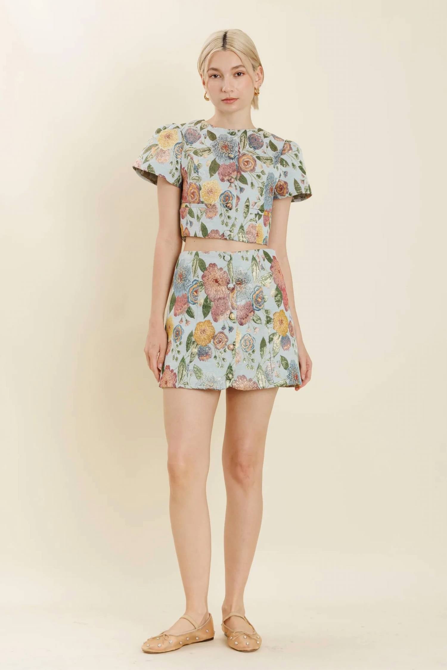 Bliss - Floral Brocade Skirt Set