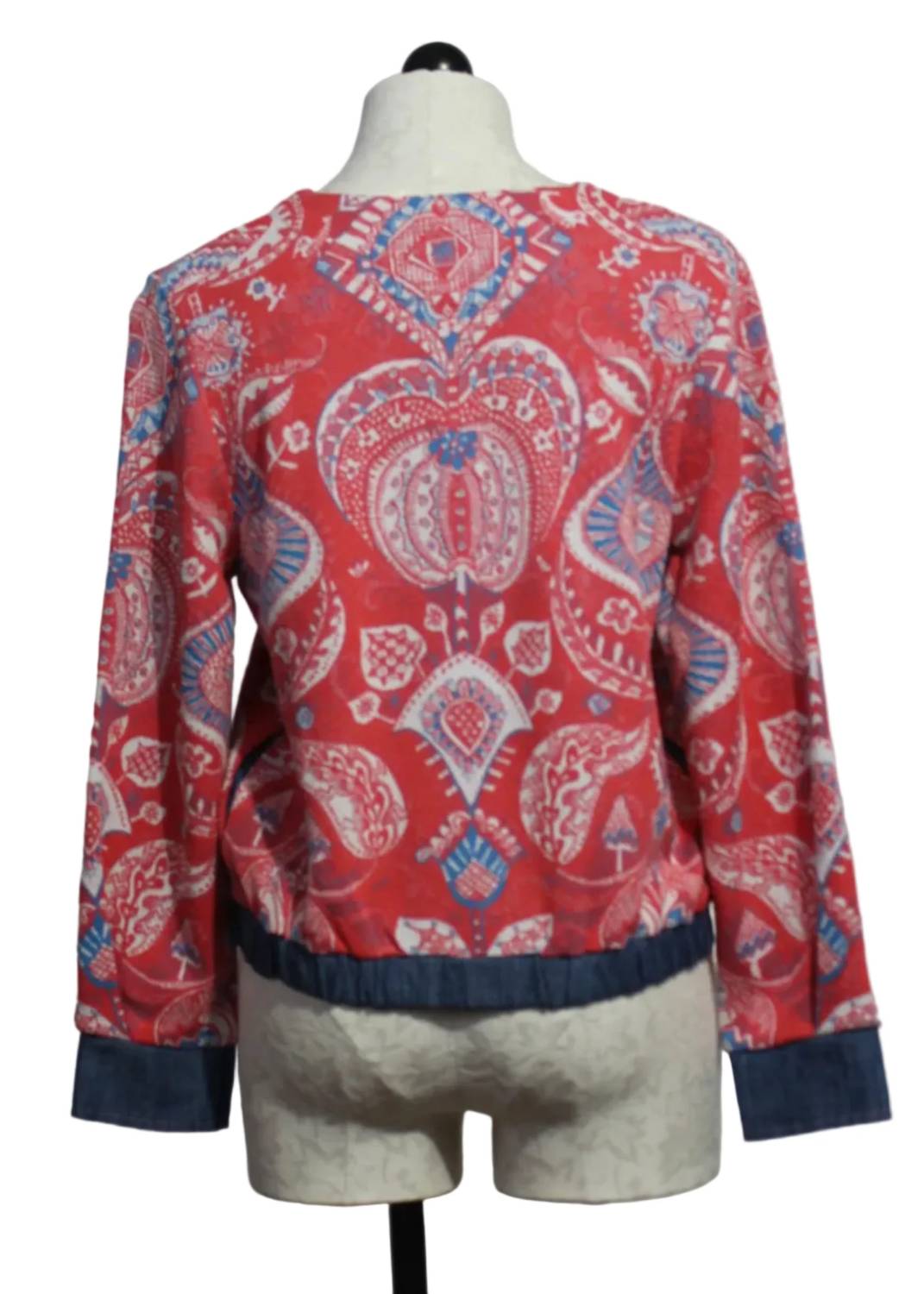Aldo Martins - Women's Paisley Print Knit Jacket With Denim Trim